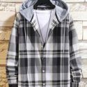 Guys Plaid Drawstring Hooded Shirt Without Tee