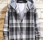 Guys Plaid Drawstring Hooded Shirt Without Tee