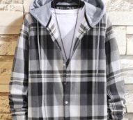 Guys Plaid Drawstring Hooded Shirt Without Tee