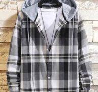 Guys Plaid Drawstring Hooded Shirt Without Tee