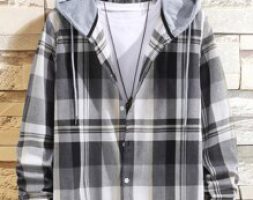 Guys Plaid Drawstring Hooded Shirt Without Tee
