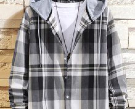Guys Plaid Drawstring Hooded Shirt Without Tee