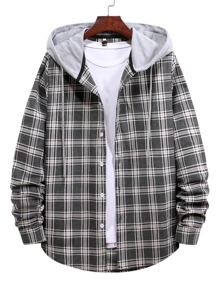 Guys Plaid Hooded Shirt