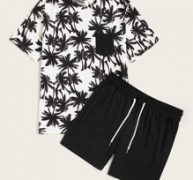 Guys Pocket Patch Coconut Tree Tee & Shorts Set