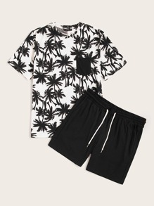 Guys Pocket Patch Coconut Tree Tee & Shorts Set