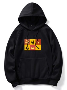 Guys Pumpkin Graphic Pocket Drawstring Hoodie