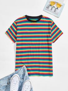 Guys Rainbow Striped Tee