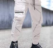 Guys Reflective Binding Drawstring Waist Cargo Pants