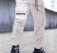 Guys Reflective Binding Drawstring Waist Cargo Pants