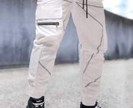 Guys Reflective Binding Drawstring Waist Cargo Pants