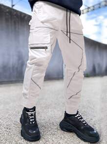 Guys Reflective Binding Drawstring Waist Cargo Pants