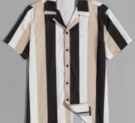 Guys Revere Collar Colorblock Striped Shirt