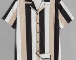 Guys Revere Collar Colorblock Striped Shirt