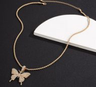 Guys Rhinestone Butterfly Pendant Necklace