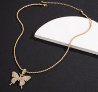 Guys Rhinestone Butterfly Pendant Necklace