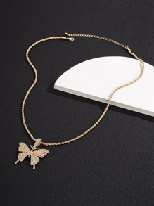 Guys Rhinestone Butterfly Pendant Necklace