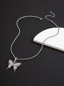 Guys Rhinestone Butterfly Pendant Necklace