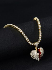 Guys Rhinestone Heart Charm Necklace