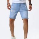 Guys Ripped Roll Up Cuffed Denim Shorts