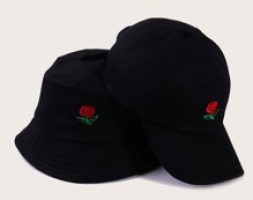 Guys Rose Embroidery Bucket Hat & Baseball Cap