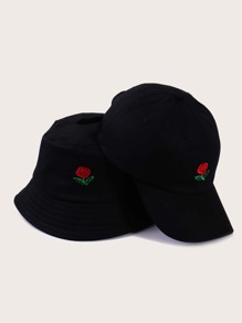 Guys Rose Embroidery Bucket Hat & Baseball Cap