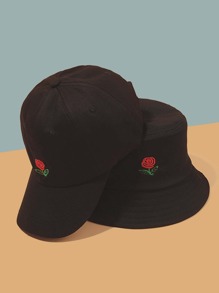 Guys Rose Embroidery Bucket Hat & Baseball Cap