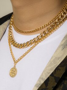 Guys Round Charm Layered Necklace