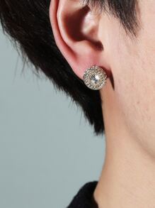 Guys Round Rhinestone Stud Earring