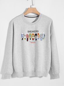 Guys Shoes And Letter Graphic Sweatshirt