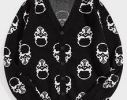 Guys Skull Pattern Drop Shoulder Cardigan