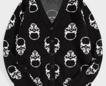 Guys Skull Pattern Drop Shoulder Cardigan