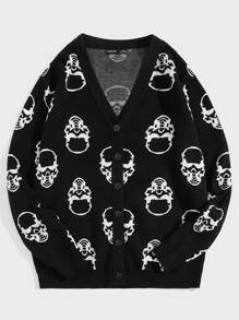 Guys Skull Pattern Drop Shoulder Cardigan