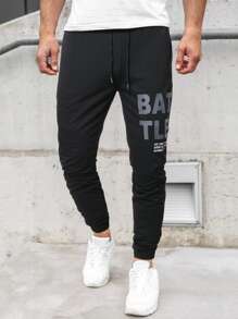 Guys Slogan Graphic Drawstring Waist Sweatpants