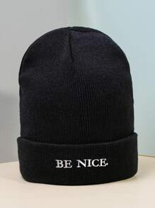 Guys Slogan Graphic Embroidery Knit Beanie