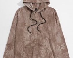 Guys Slogan Graphic Tie Dye Pouch Pocket Drawstring Hoodie