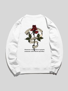 Guys Slogan & Floral Graphic Sweatshirt