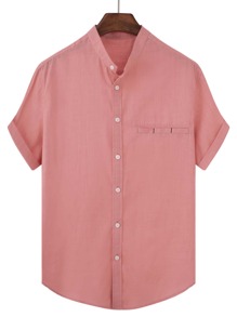 Guys Solid Button Front Shirt