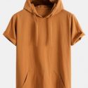 Guys Solid Drawstring Hooded Shirt