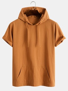 Guys Solid Drawstring Hooded Shirt