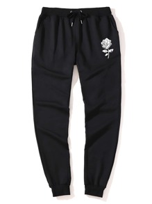 Guys Solid Rose Graphic Drawstring Sweatpants