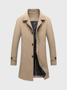 Guys Solid Slant Pocket Single Breasted Coat