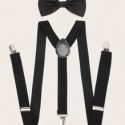 Guys Solid Suspenders & Bow Tie