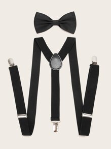 Guys Solid Suspenders & Bow Tie