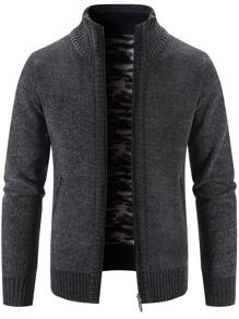 Guys Solid Zip Up Cardigan