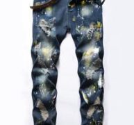 Guys Splash Print Ripped Jeans