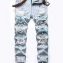 Guys Splatter Print Ripped Jeans