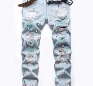 Guys Splatter Print Ripped Jeans
