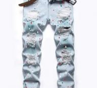 Guys Splatter Print Ripped Jeans