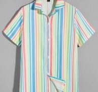 Guys Striped Button Front Curved Hem Shirt