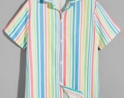 Guys Striped Button Front Curved Hem Shirt